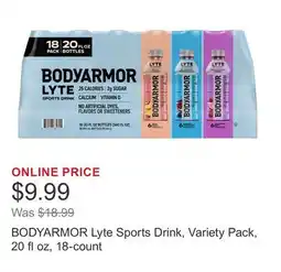 Costco BODYARMOR Lyte Sports Drink, Variety Pack, 20 fl oz, 18-count offer