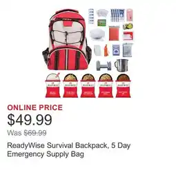 Costco ReadyWise Survival Backpack, 5 Day Emergency Supply Bag offer