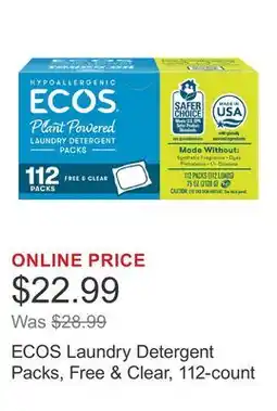 Costco ECOS Laundry Detergent Packs, Free & Clear, 112-count offer