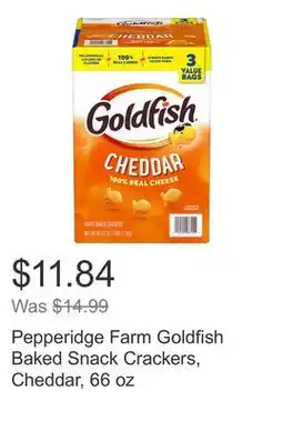 Costco Pepperidge Farm Goldfish Baked Snack Crackers, Cheddar, 66 oz offer