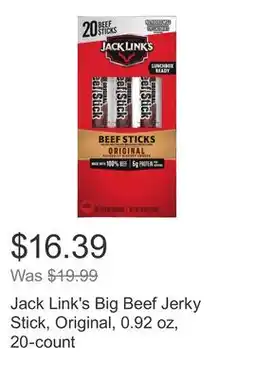 Costco Jack Link's Big Beef Jerky Stick, Original, 0.92 oz, 20-count offer