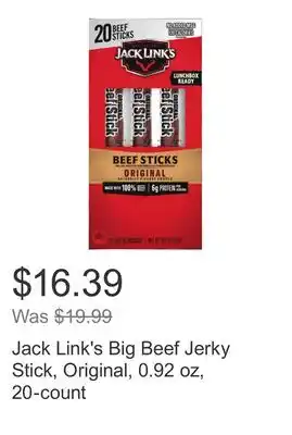 Costco Jack Link's Big Beef Jerky Stick, Original, 0.92 oz, 20-count offer