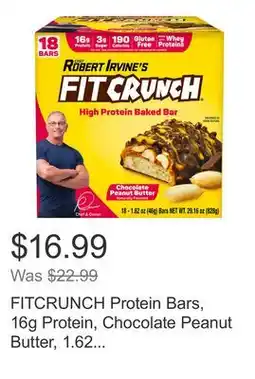 Costco FITCRUNCH Protein Bars, 16g Protein, Chocolate Peanut Butter, 1.62 oz, 18-count offer