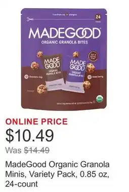 Costco MadeGood Organic Granola Minis, Variety Pack, 0.85 oz, 24-count offer