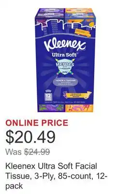 Costco Kleenex Ultra Soft Facial Tissue, 3-Ply, 85-count, 12-pack offer