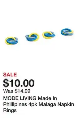 Marshalls MODE LIVING Made In Phillipines 4pk Malaga Napkin Rings offer