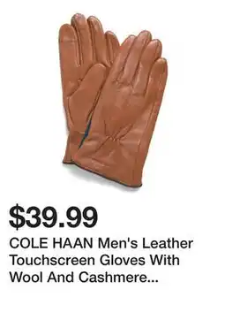 Marshalls COLE HAAN Men's Leather Touchscreen Gloves With Wool And Cashmere Blend Lining offer