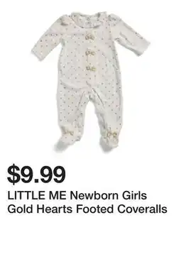 Marshalls LITTLE ME Newborn Girls Gold Hearts Footed Coveralls offer