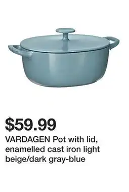 Ikea VARDAGEN Pot with lid, enamelled cast iron light beige/dark gray-blue offer