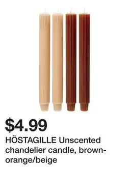Ikea HÖSTAGILLE Unscented chandelier candle, brown-orange/beige offer