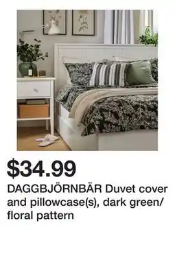 Ikea DAGGBJÖRNBÄR Duvet cover and pillowcase(s), dark green/floral pattern offer