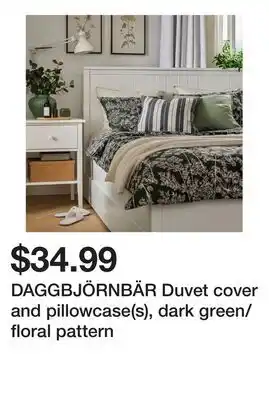 Ikea DAGGBJÖRNBÄR Duvet cover and pillowcase(s), dark green/floral pattern offer