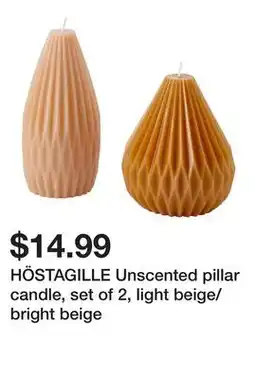 Ikea HÖSTAGILLE Unscented pillar candle, set of 2, light beige/bright beige offer