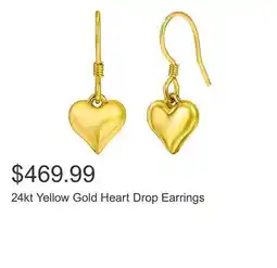 Costco 24kt Yellow Gold Heart Drop Earrings offer