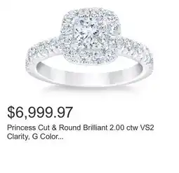 Costco Princess Cut & Round Brilliant 2.00 ctw VS2 Clarity, G Color Diamond Platinum Halo Ring offer