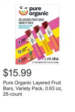 Costco Pure Organic Layered Fruit Bars, Variety Pack, 0.63 oz, 28-count offer