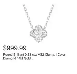 Costco Round Brilliant 0.33 ctw VS2 Clarity, I Color Diamond 14kt Gold Necklace offer