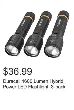 Costco Duracell 1600 Lumen Hybrid Power LED Flashlight, 3-pack offer