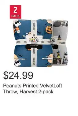 Costco Peanuts Printed VelvetLoft Throw, Harvest 2-pack offer