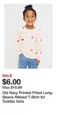 Old Navy Old Navy Printed Fitted Long-Sleeve Ribbed T-Shirt for Toddler Girls offer