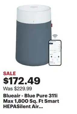 Best Buy Blueair - Blue Pure 311i Max 1,800 Sq. Ft Smart HEPASilent Air Purifier - White/Seabed offer