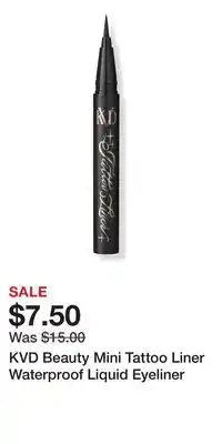 Ulta Beauty KVD Beauty Mini Tattoo Liner Waterproof Liquid Eyeliner offer
