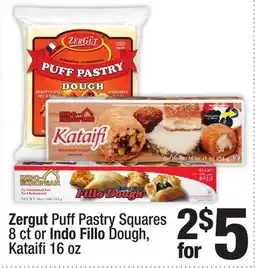 Super King Markets Zergut Puff Pastry Squares 8 ct or Indo Fillo Dough, Kataifi 16 oz offer