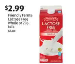 Aldi Friendly Farms Lactose Free Whole or 2% Milk offer