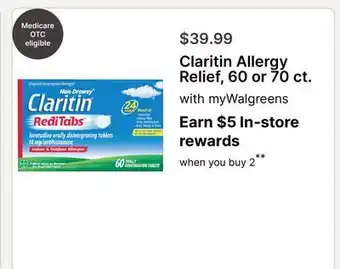 Walgreens Claritin Allergy Relief, 60 or 70 ct offer