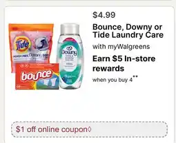 Walgreens Bounce, Downy or Tide Laundry Care offer