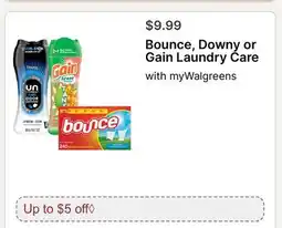 Walgreens Bounce, Downy or Gain Laundry Care offer