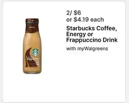 Walgreens Starbucks Coffee, Energy or Frappuccino Drink offer