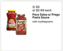 Walgreens Pace Salsa or Prego Pasta Sauce offer