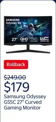 Walmart SAMSUNG 27 Odyssey G55C QHD 165Hz 1ms(MPRT) Curved Gaming Monitor - LS27CG556ENXZA offer