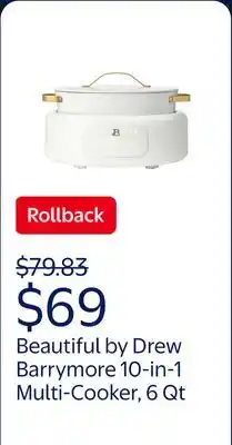 Walmart Beautiful 10 in 1, 6 Qt Electric Multi-Cooker, White Icing by Drew Barrymore offer
