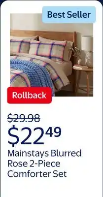 Walmart Mainstays Blurred Rose 2-Piece Blue Comforter Set offer