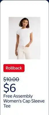 Walmart Free Assembly Women's and Women's Plus Cap Sleeve Tee, Sizes XS-4X offer