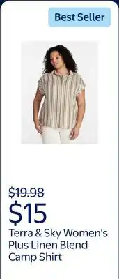 Walmart Terra & Sky Women's Plus Linen Blend Camp Shirt, Sizes 0X-5X offer