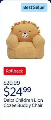 Walmart Delta Children Lion Cozee Buddy Chair, Orange offer