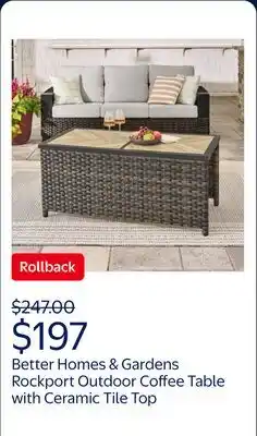 Walmart Better Homes & Gardens Rockport Outdoor Coffee Table with Ceramic Tile Top, Brown offer
