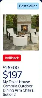 Walmart My Texas House Cambria 2-Pack Steel Outdoor Dining Arm Chairs offer