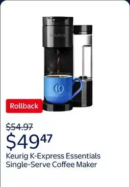 Walmart Keurig K-Express Essentials Black Single-Serve K-Cup Pod Coffee Maker offer