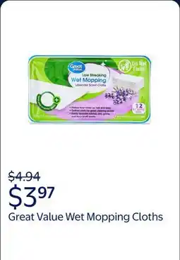 Walmart Great Value Low Streaking Wet Mopping Cloths, Lavender Scent offer