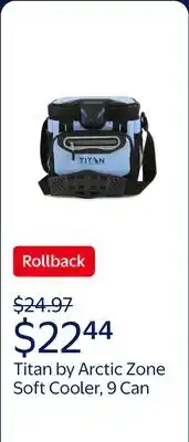 Walmart Titan by Arctic Zone 9 Can Zipperless Soft Cooler, 6 Quart, Rainwash Blue offer