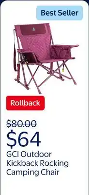 Walmart GCI Outdoor Kickback Insulated Rocker Low Profile Rocking Camping Chair with Cup Holder, Berry offer