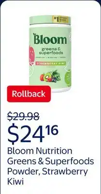 Walmart Bloom Nutrition Greens & Superfoods Powder, Strawberry Kiwi, 25 Servings offer