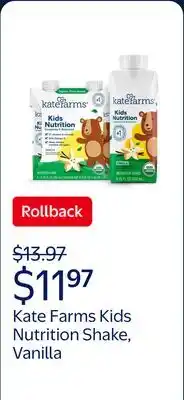 Walmart Kate Farms Kids Nutrition Shake, Vanilla offer