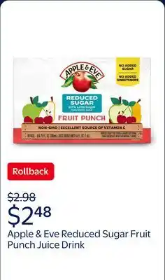 Walmart Apple & Eve Reduced Sugar Fruit Punch Juice Drink, 6.75 fl oz offer