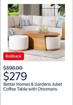 Walmart Better Homes & Gardens Juliet Outdoor Coffee Table with 2 Ottomans and Patio Cover, Beige offer