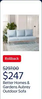 Walmart Better Homes & Gardens Aubrey Outdoor Metal Sofa with Blue Cushion offer